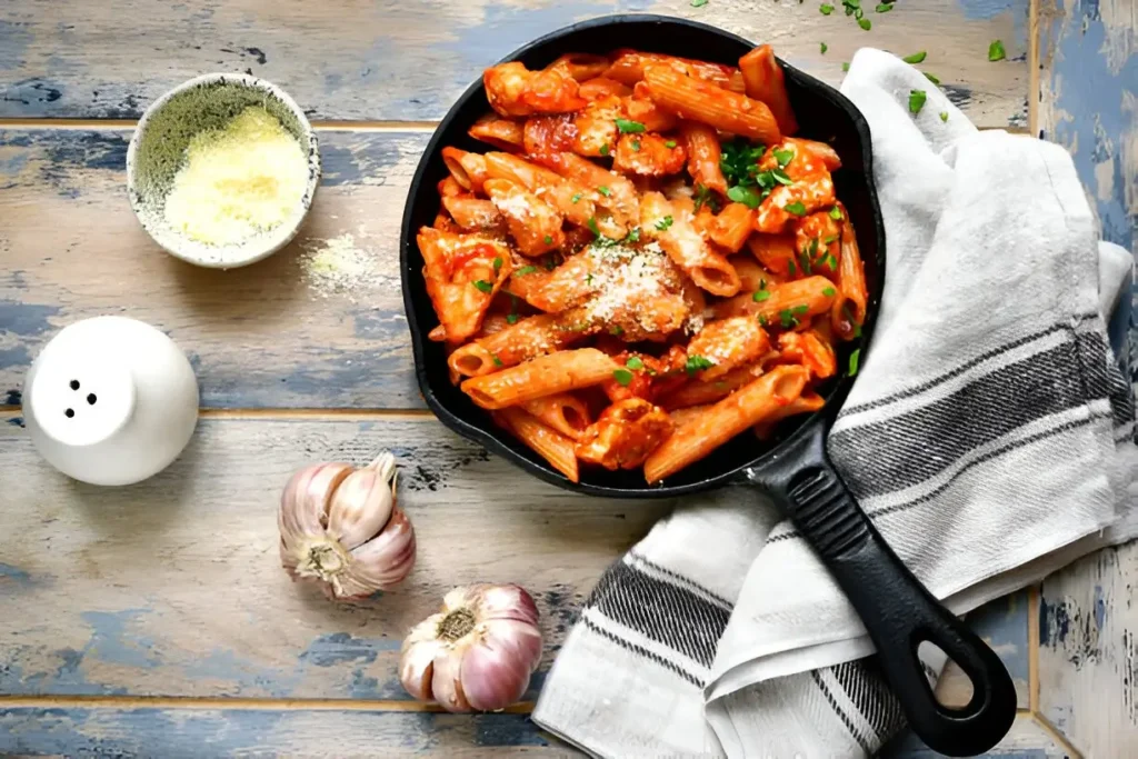 A bowl of creamy Alfredo pasta made in an Instant Pot, garnished with parsley and grated parmesan.